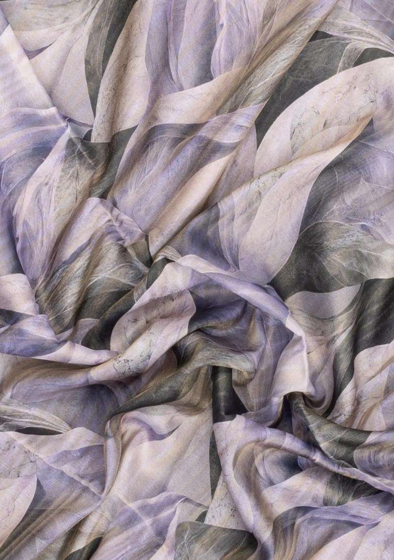 Lavander Lavender Printed Synthetic Tussar Silk Saree With Contrast Border For Women - Indya