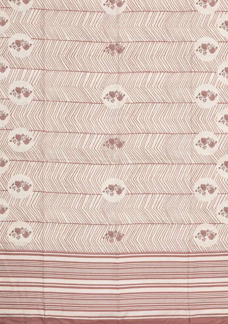Dusty Pink Printed Synthetic Tussar Silk Saree With Contrast Border For Women - Indya