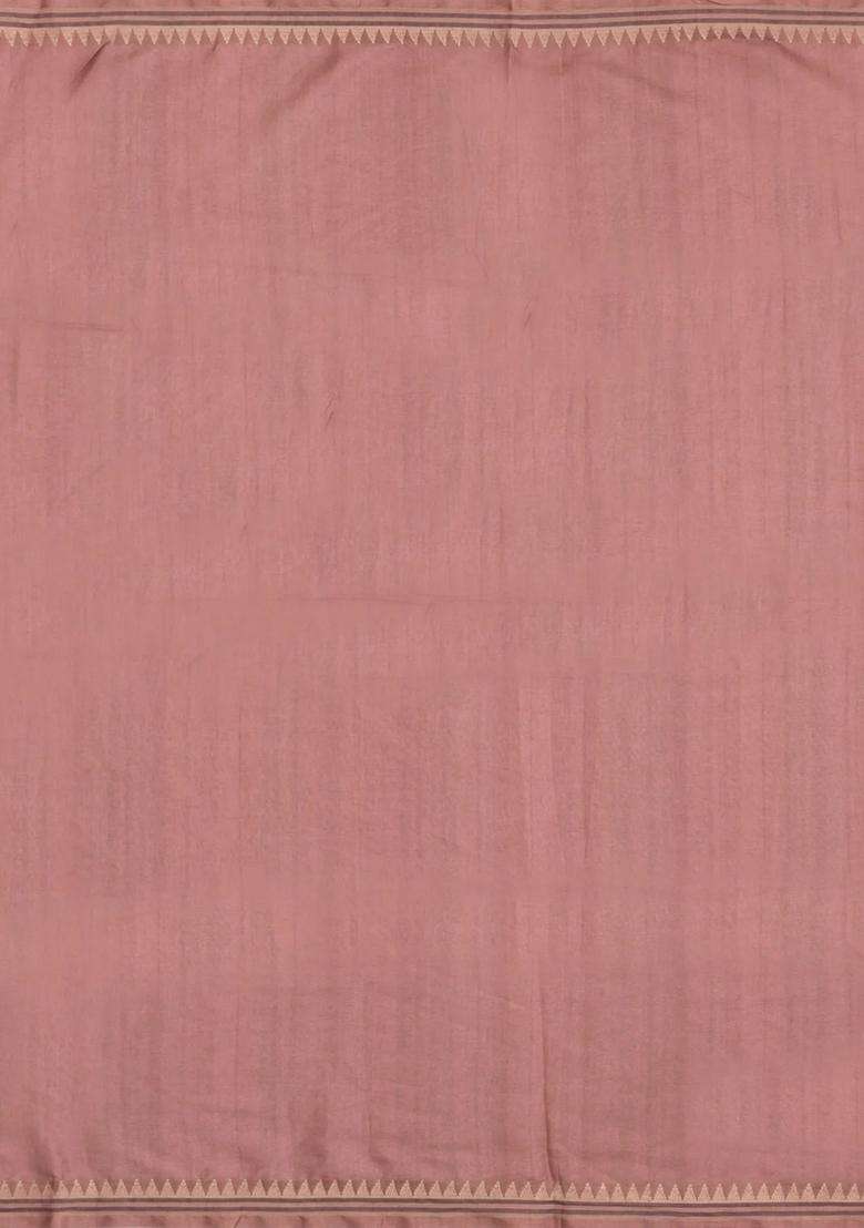 Dusty Pink Printed Synthetic Tussar Silk Saree With Contrast Border For Women - Indya