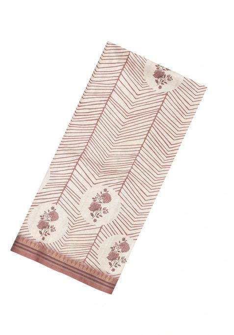 Dusty Pink Printed Synthetic Tussar Silk Saree With Contrast Border For Women