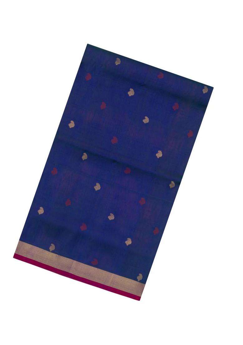 Dark Blue Handloom Uppada Silk Saree With Meena Floral Buttas With Buttas And Brocade Design For Women - Indya