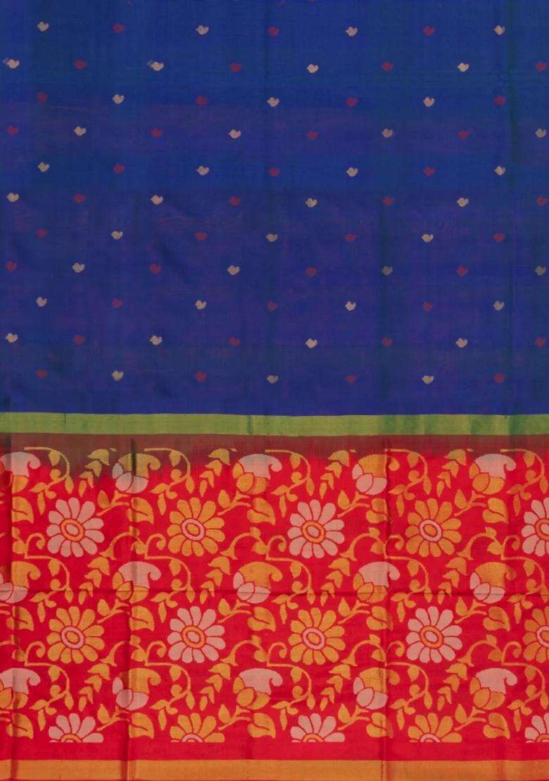 Dark Blue Handloom Uppada Silk Saree With Meena Floral Buttas With Buttas And Brocade Design For Women - Indya