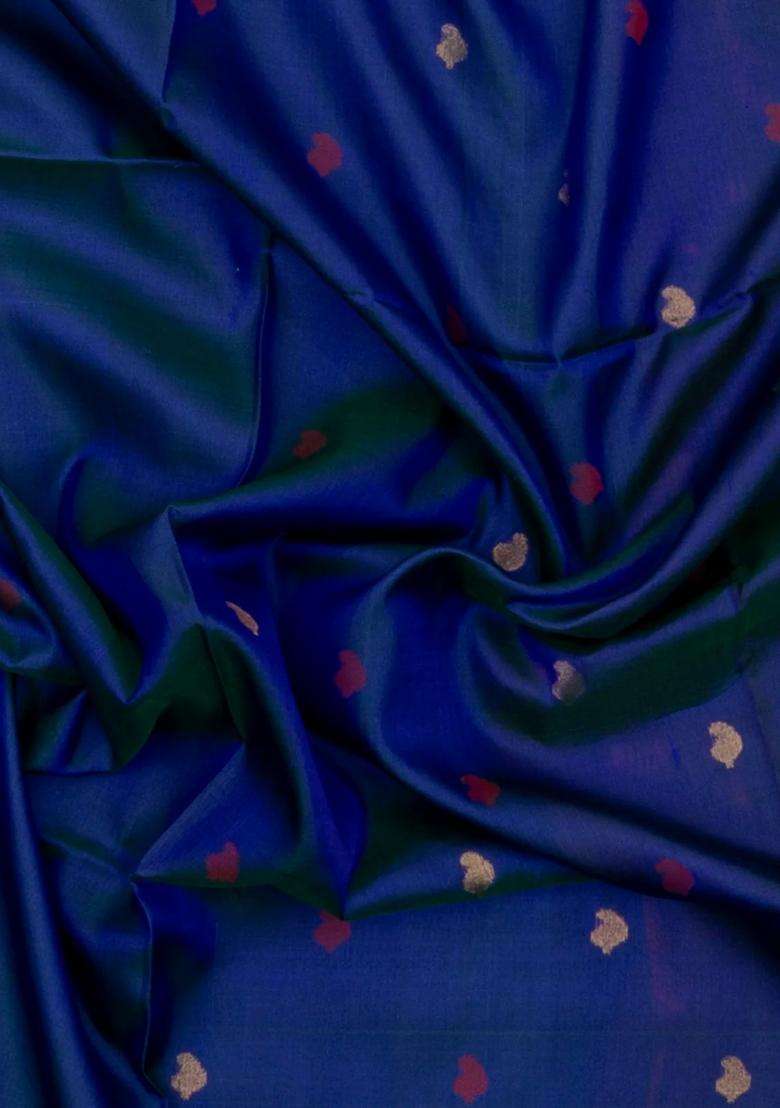 Dark Blue Handloom Uppada Silk Saree With Meena Floral Buttas With Buttas And Brocade Design For Women - Indya