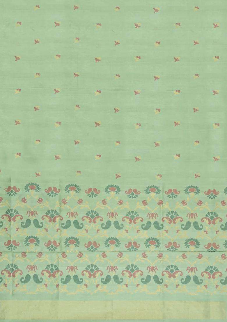 Aquamarine Handloom Uppada Silk Saree With Floral Buttas With Buttas And Brocade Design For Women - Indya