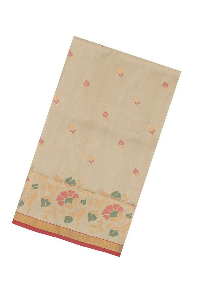 Taupe Handloom Uppada Silk Saree With Floral Motifs With Buttas And Brocade Design For Women - Indya