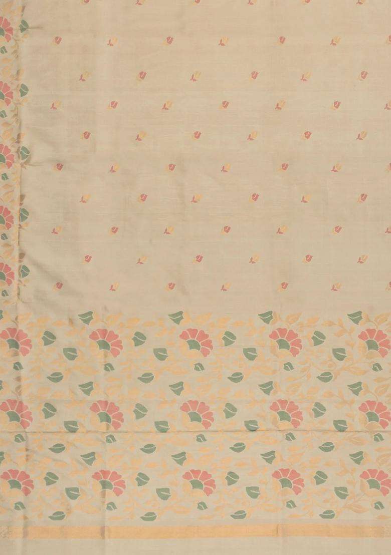 Taupe Handloom Uppada Silk Saree With Floral Motifs With Buttas And Brocade Design For Women - Indya