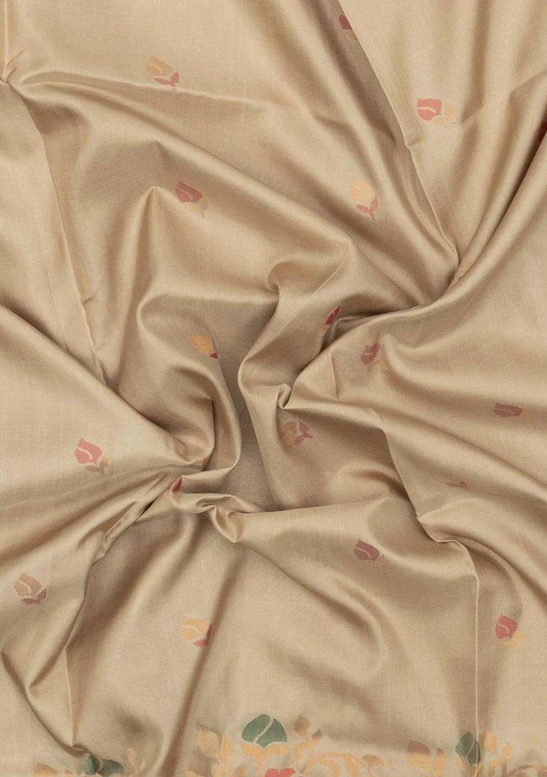 Taupe Handloom Uppada Silk Saree With Floral Motifs With Buttas And Brocade Design For Women - Indya