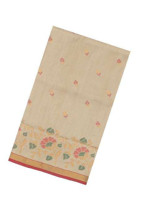 Taupe Handloom Uppada Silk Saree With Floral Motifs With Buttas And Brocade Design For Women