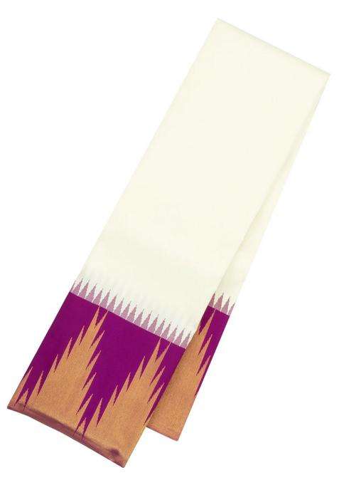 White Handloom Korvai Kanchipuram Silk Saree With Contrast Temple Border With Korvai And Temple Border Design For Women