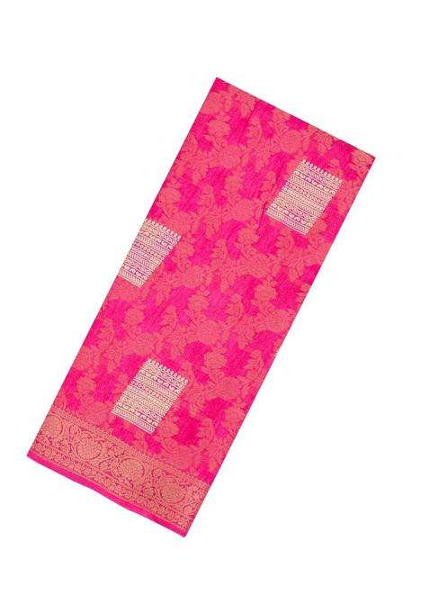 Pink Printed Synthetic Dola Silk Linen Saree With Floral Motifs For Women
