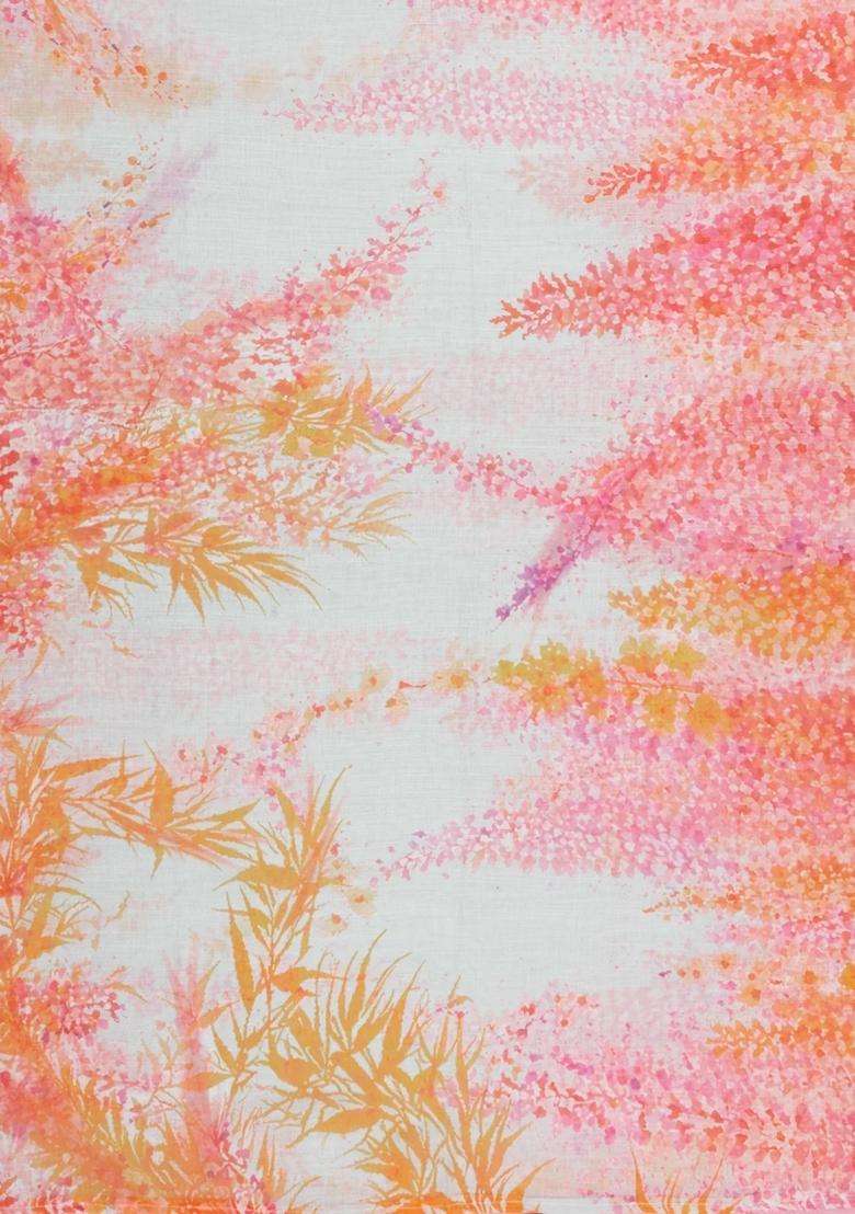 Off White Printed Synthetic Linen Saree With Abstract Motifs For Women - Indya