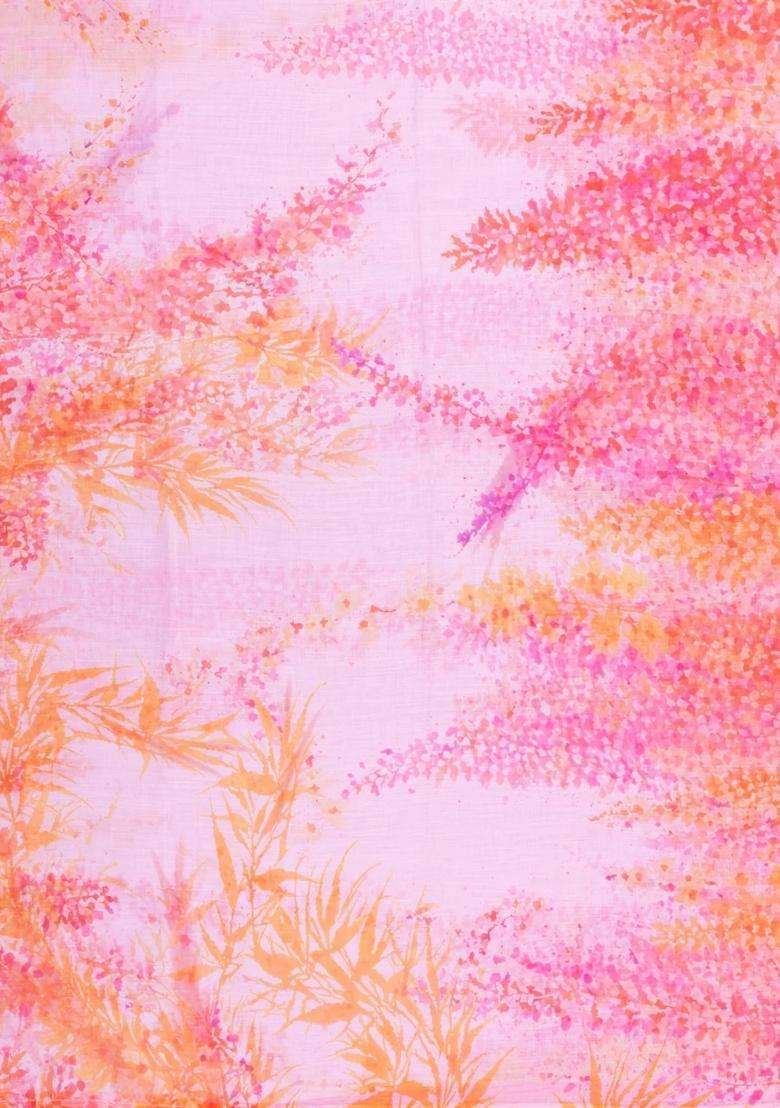 Baby Pink Printed Synthetic Linen Saree With Abstract Motifs For Women - Indya