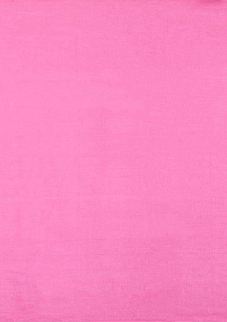 Baby Pink Printed Synthetic Linen Saree With Abstract Motifs For Women - Indya