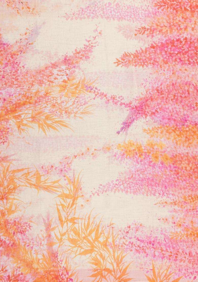Cream Printed Synthetic Linen Saree With Abstract Motifs For Women - Indya