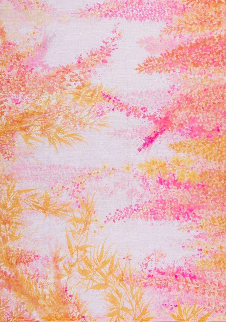 Pink Printed Synthetic Linen Saree With Abstract Motifs For Women - Indya