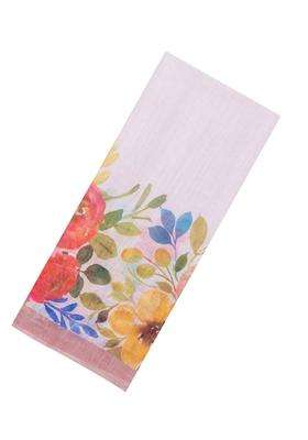 Baby Pink Printed Synthetic Linen Saree With Floral Motifs For Women