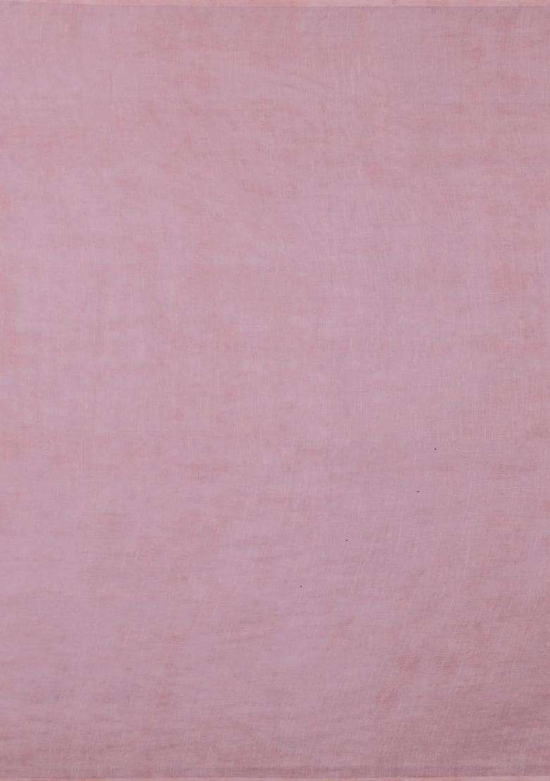 Baby Pink Printed Synthetic Linen Saree With Floral Motifs For Women - Indya