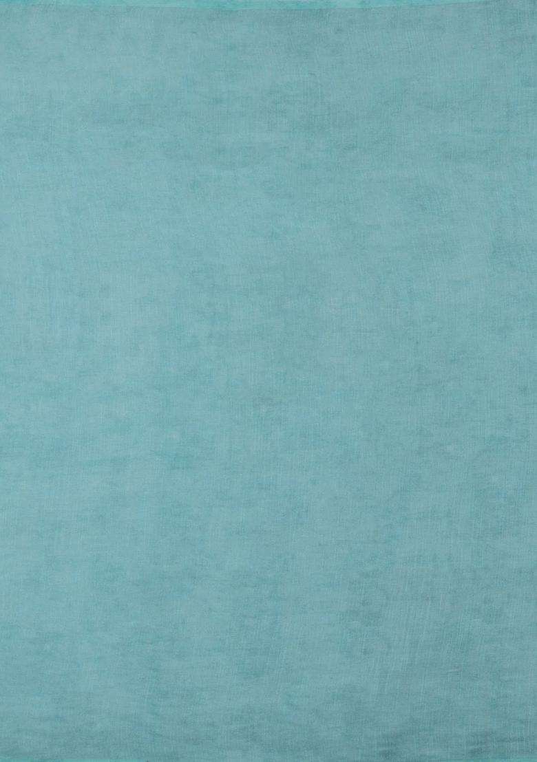 Turquoise Printed Synthetic Linen Saree With Floral Motifs For Women - Indya