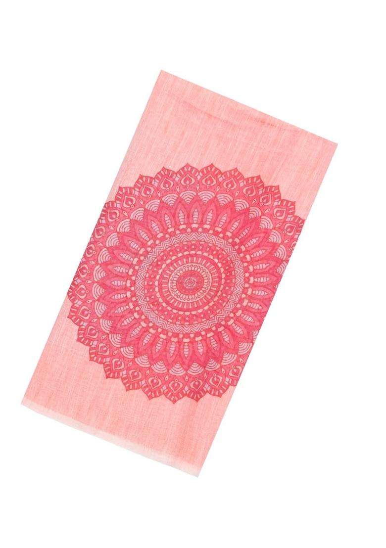 Peach Printed Synthetic Linen Saree With Floral Motifs For Women - Indya