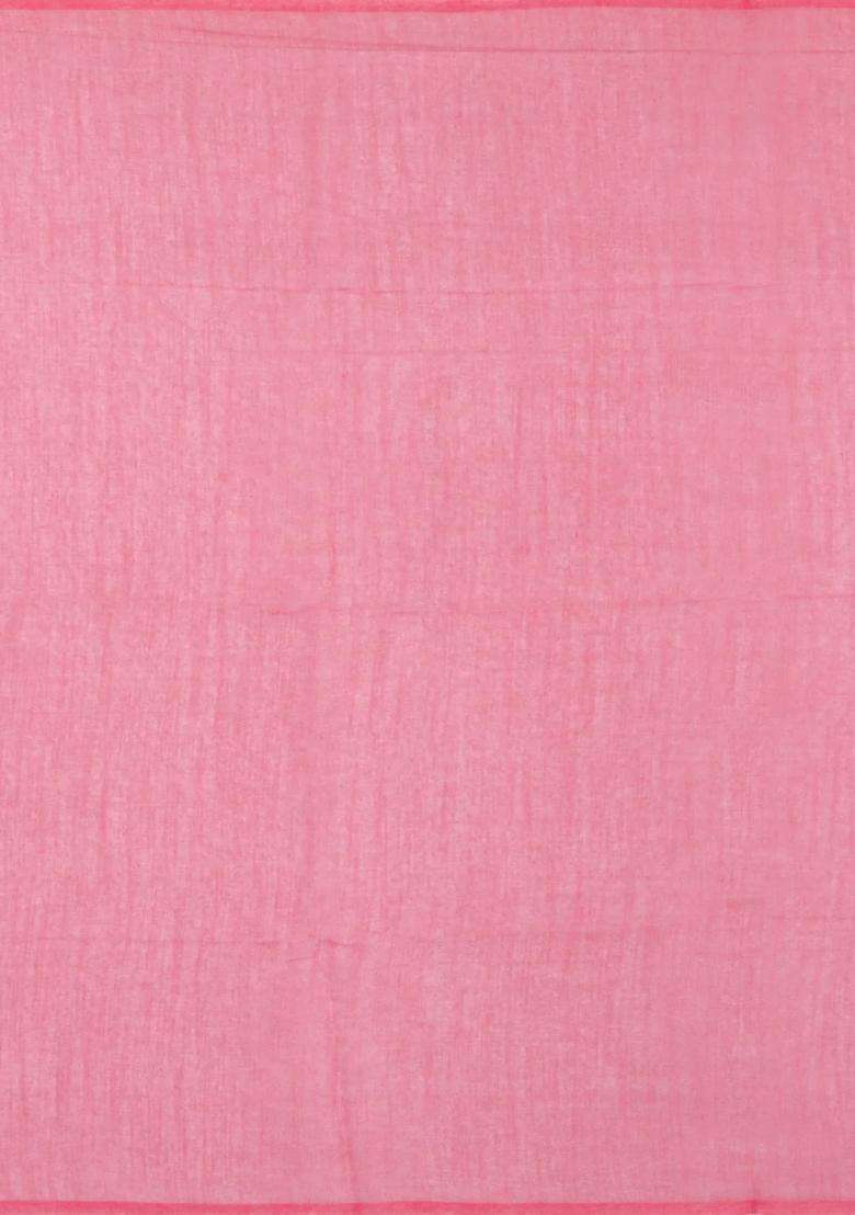 Peach Printed Synthetic Linen Saree With Floral Motifs For Women - Indya