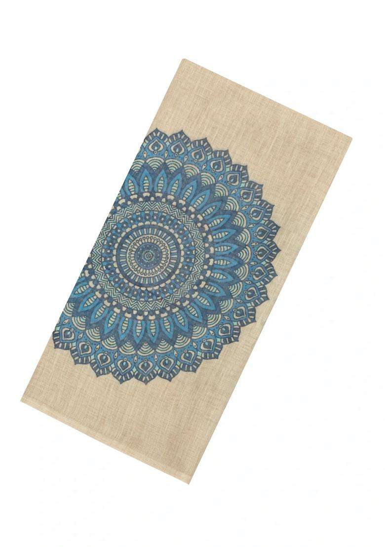Taupe Printed Synthetic Linen Saree With Floral Motifs For Women - Indya