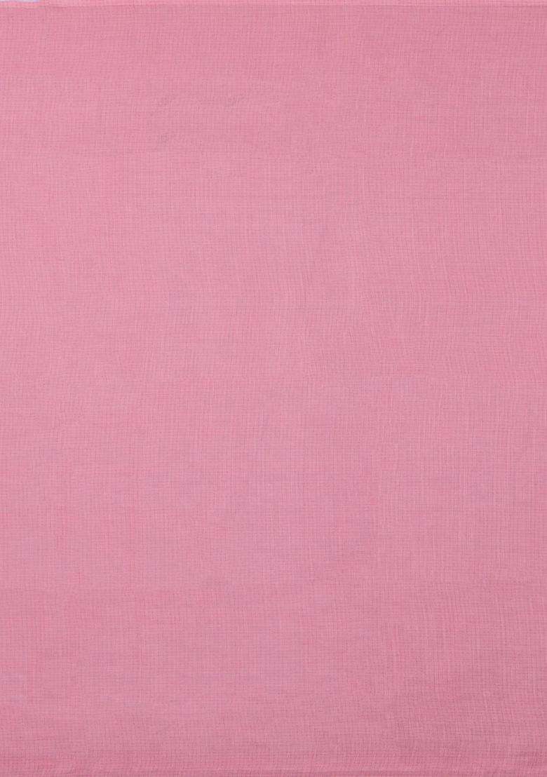 Baby Pink Printed Synthetic Linen Saree With Bird Motifs For Women - Indya