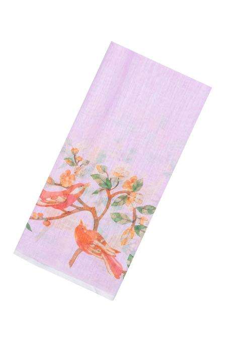 Lavander Lavender Printed Synthetic Linen Saree With Bird Motifs For Women