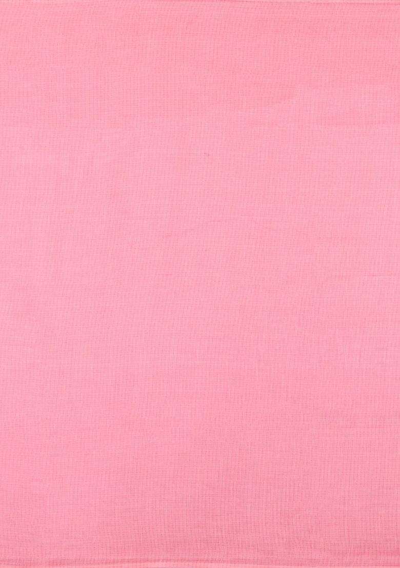 Pink Printed Synthetic Linen Saree With Bird Motifs For Women - Indya