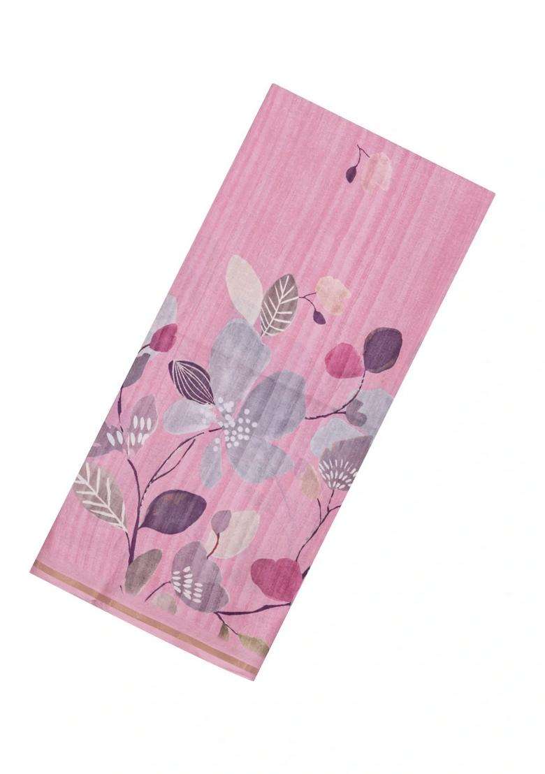 Bubblegum Pink Printed Synthetic Tussar Silk Saree With Floral Motifs For Women - Indya