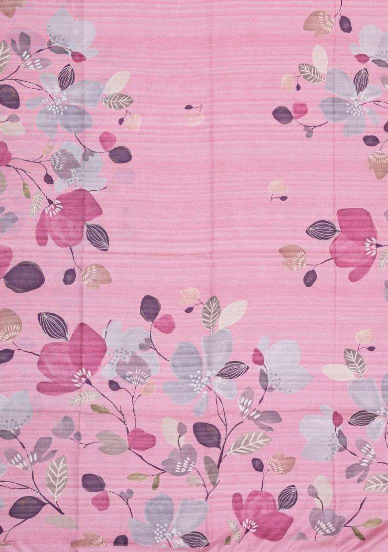 Bubblegum Pink Printed Synthetic Tussar Silk Saree With Floral Motifs For Women - Indya