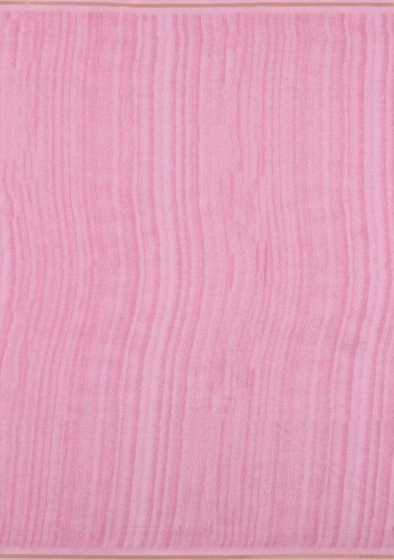 Bubblegum Pink Printed Synthetic Tussar Silk Saree With Floral Motifs For Women - Indya
