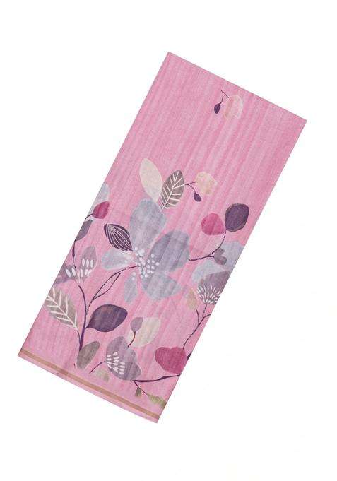 Bubblegum Pink Printed Synthetic Tussar Silk Saree With Floral Motifs For Women
