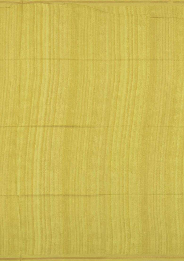 Yellow Printed Synthetic Tussar Silk Saree With Floral Motifs For Women - Indya