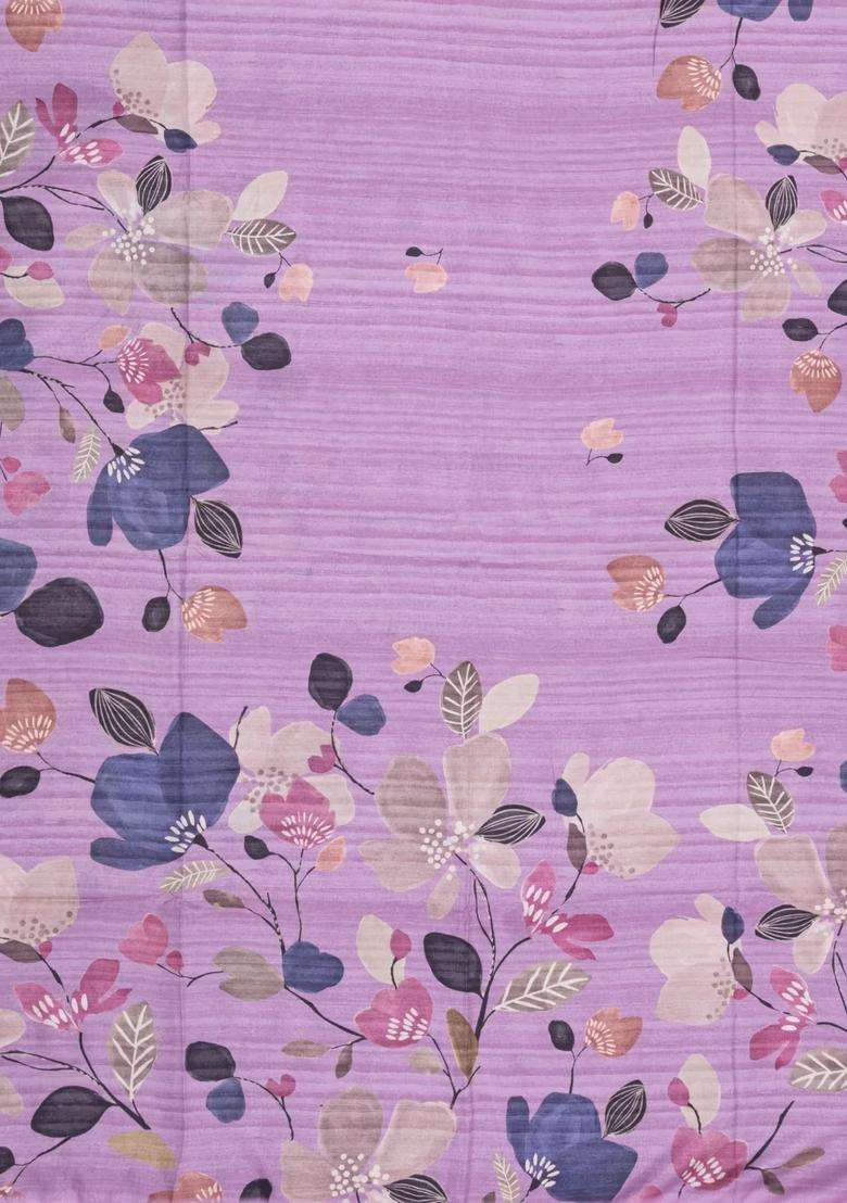Lavander Lavender Printed Synthetic Tussar Silk Saree With Floral Motifs For Women - Indya