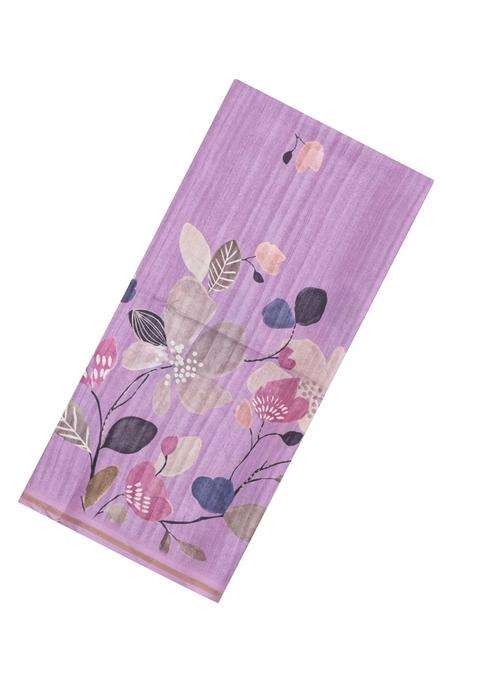 Lavander Lavender Printed Synthetic Tussar Silk Saree With Floral Motifs For Women