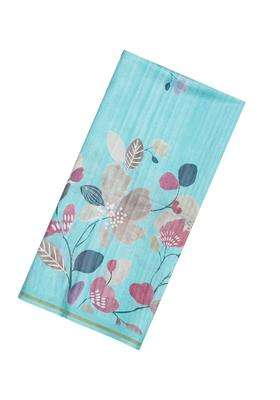Turquoise Printed Synthetic Tussar Silk Saree With Floral Motifs For Women