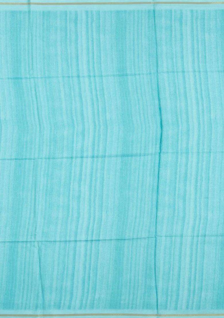 Turquoise Printed Synthetic Tussar Silk Saree With Floral Motifs For Women - Indya