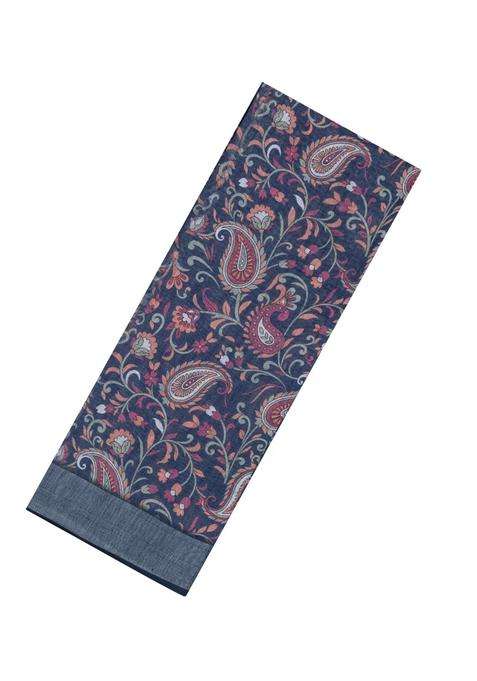 Dark Grey Printed Synthetic Linen Saree With Floral Motifs For Women