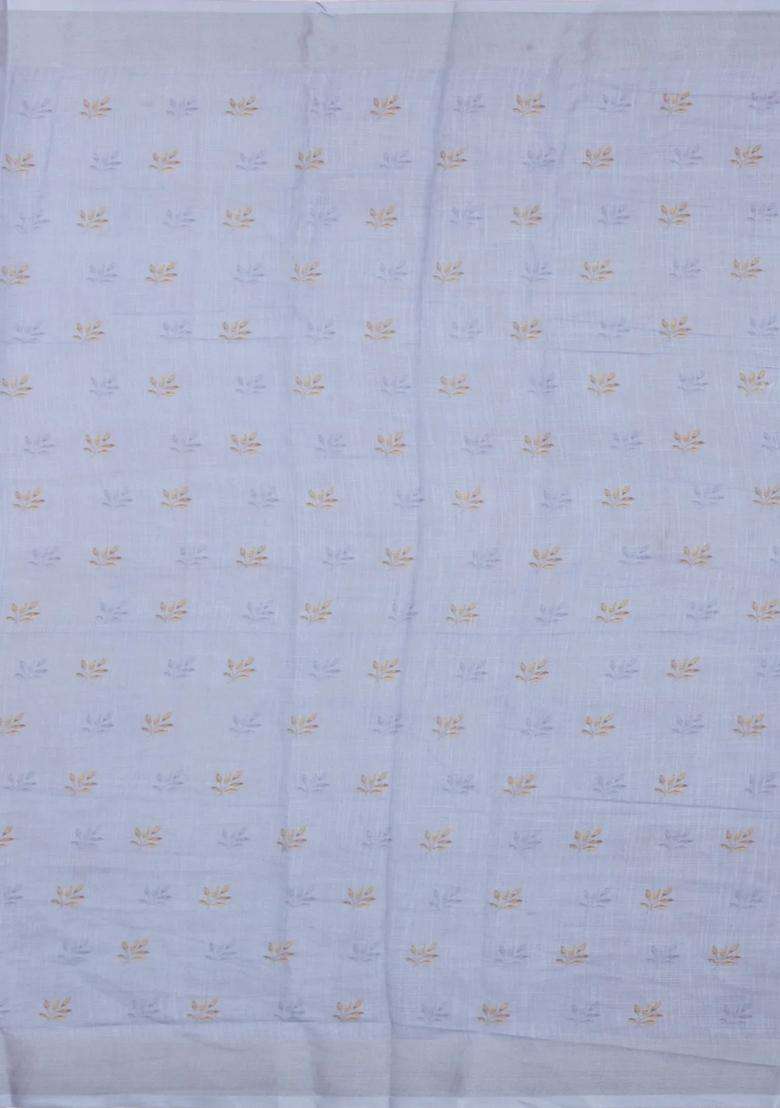 Grey Printed Synthetic Linen Saree With Floral Motifs For Women - Indya