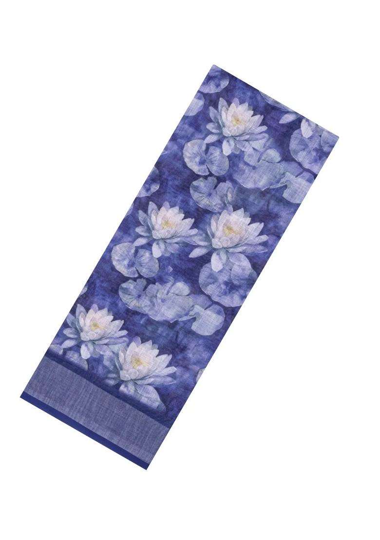 Violet Printed Synthetic Linen Saree With Floral Motifs For Women - Indya