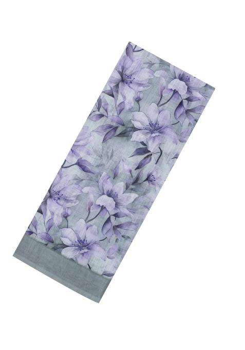 Grey Printed Synthetic Linen Saree With Floral Motifs For Women