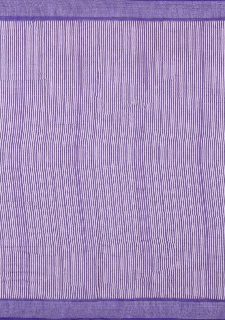 Violet Printed Synthetic Linen Saree With Floral Motifs For Women - Indya