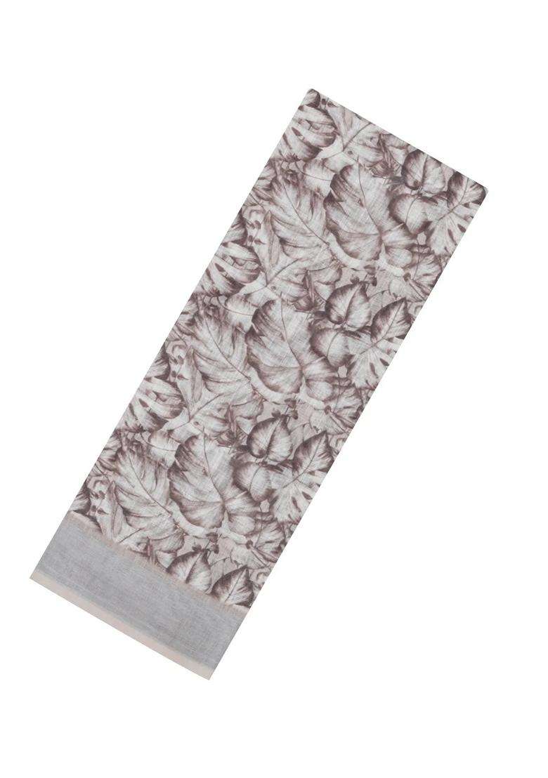Off White Printed Synthetic Linen Saree With Floral Motifs For Women - Indya