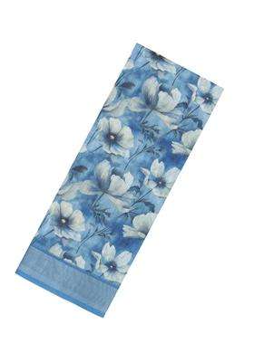 Sky Blue Printed Synthetic Linen Saree With Floral Motifs For Women