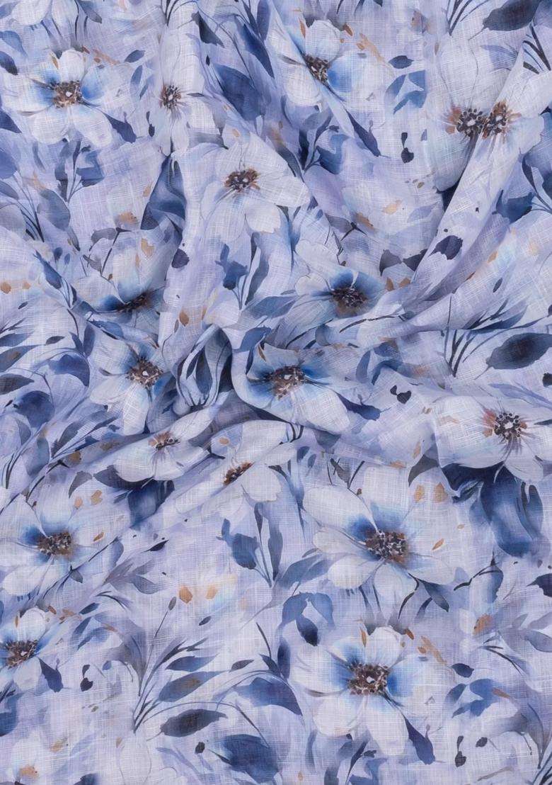 Lavander Lavender Printed Synthetic Linen Saree With Floral Motifs For Women - Indya