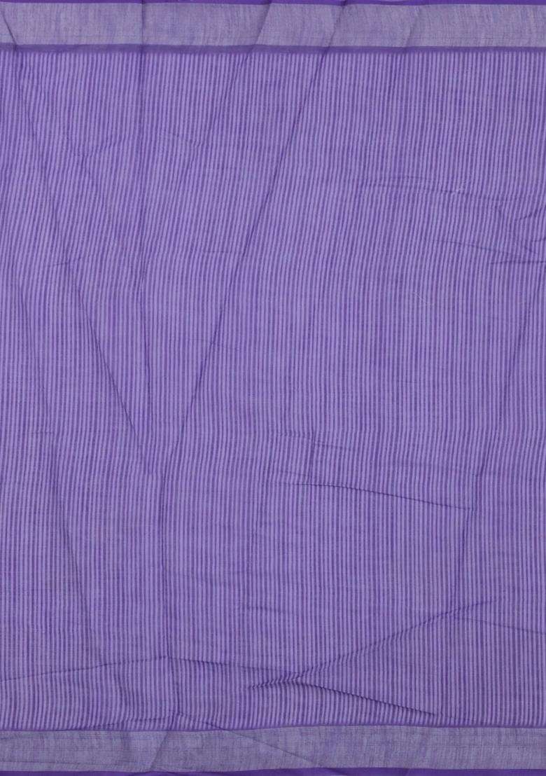 Lavander Lavender Printed Synthetic Linen Saree With Floral Motifs For Women - Indya