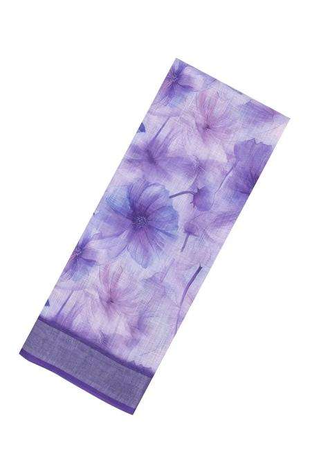 Lavander Lavender Printed Synthetic Linen Saree With Floral Motifs For Women