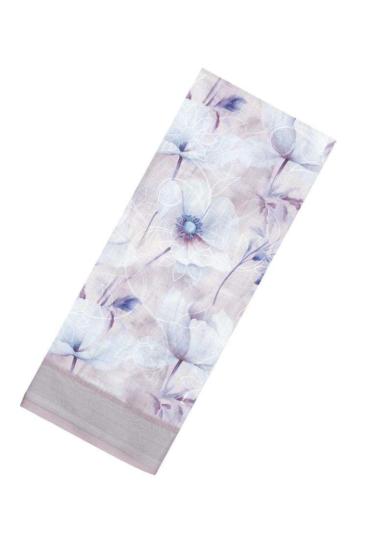 White Printed Synthetic Linen Saree With Floral Motifs For Women - Indya
