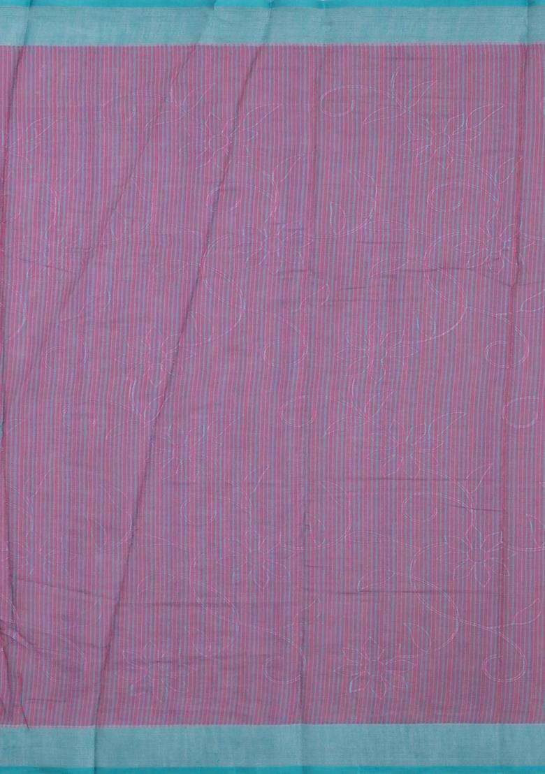 Turquoise Printed Synthetic Linen Saree With Floral Motifs For Women - Indya