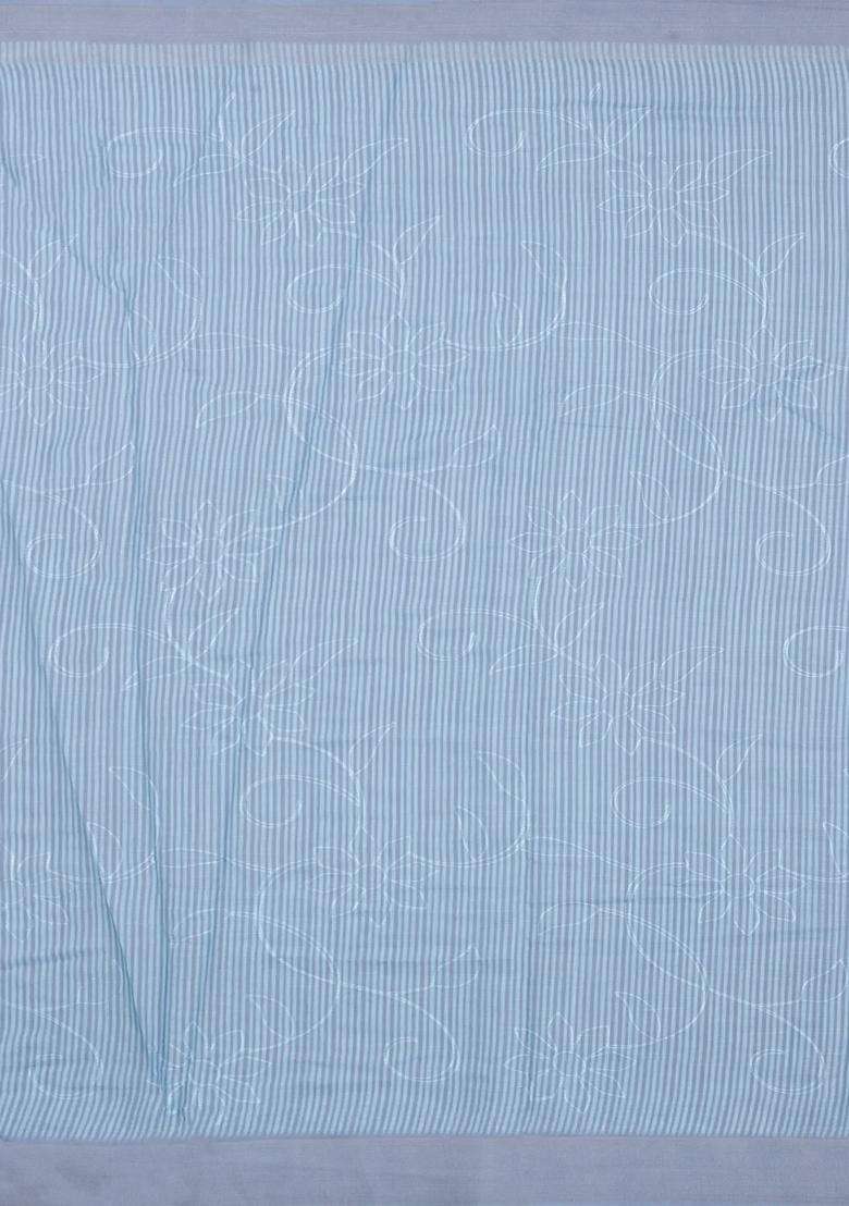 Grey Printed Synthetic Linen Saree With Floral Motifs For Women - Indya